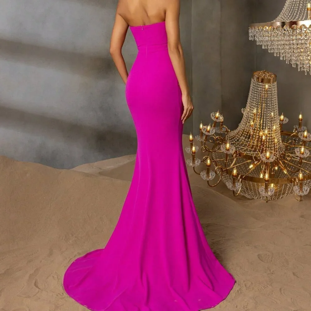 Hot Pink Elegant Women's Formal Maxi Dress with Strapless Sweetheart Neckline